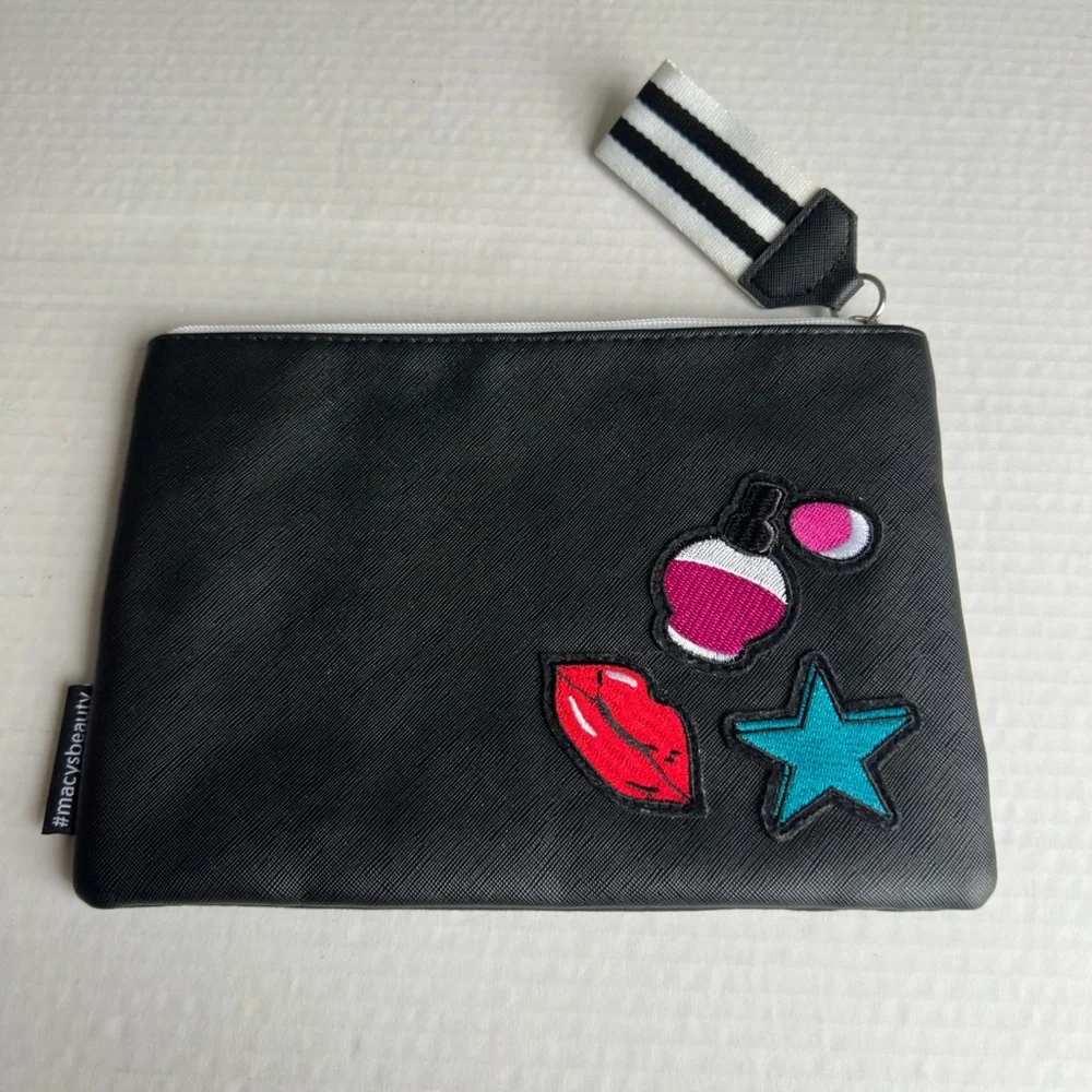 Macys Beauty Cosmetic Bag Black Patches Lips Star Perfume Bottle